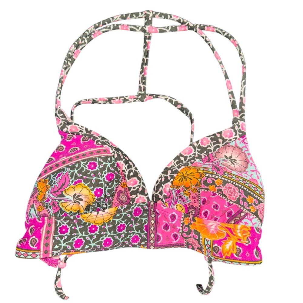 Xhilaration Bohemian Pink Floral Paisley Patterned Bikini Top XS